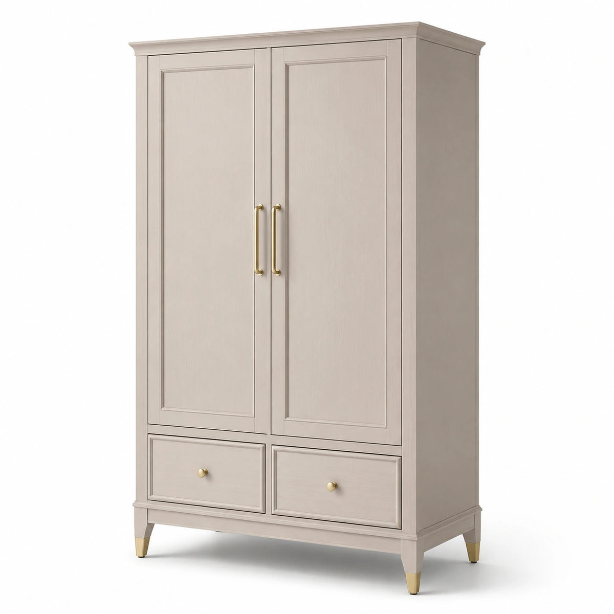 Armadio in legno con due ante e cassetti beige