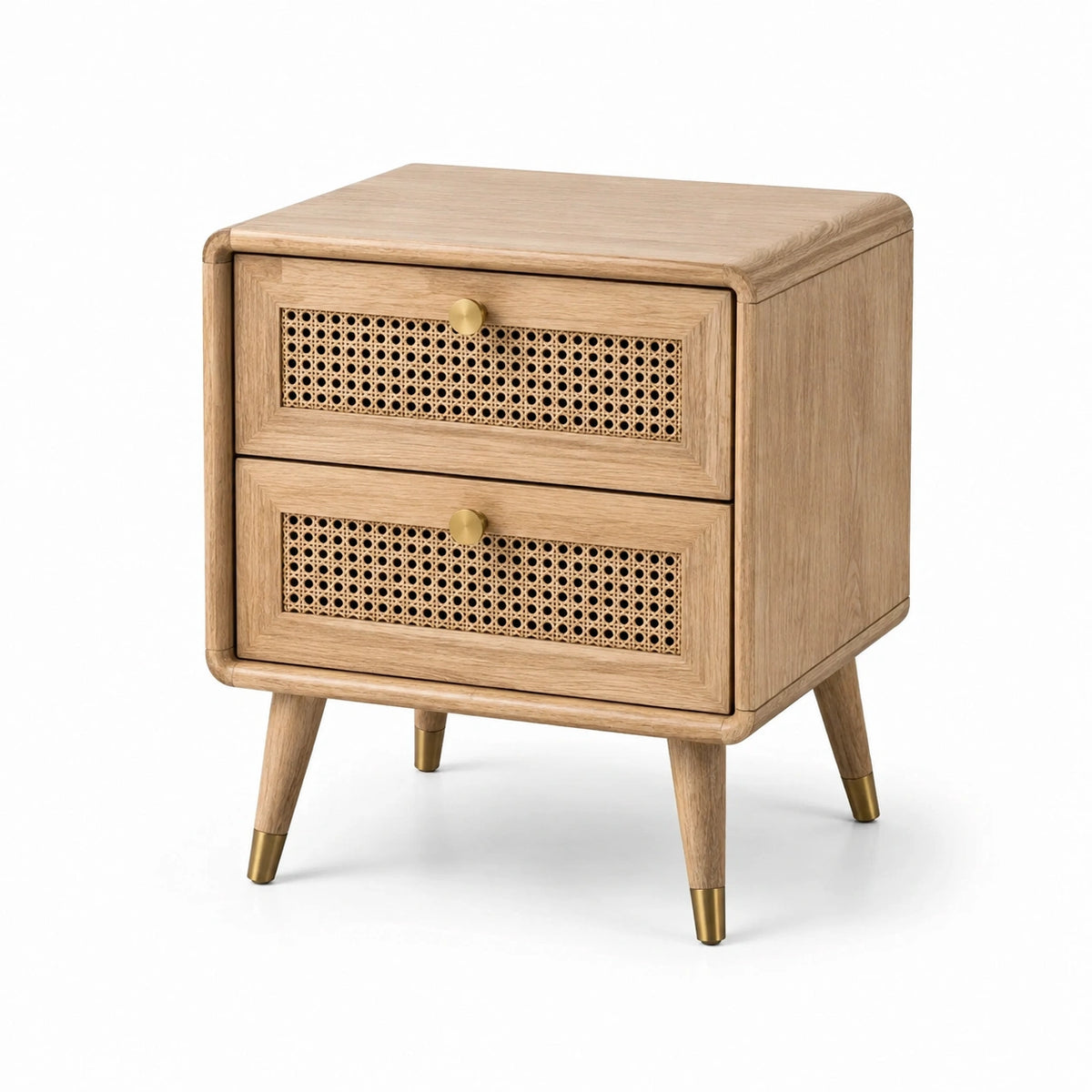 Comodino in legno con cassetti in rattan 45x35x55 cm