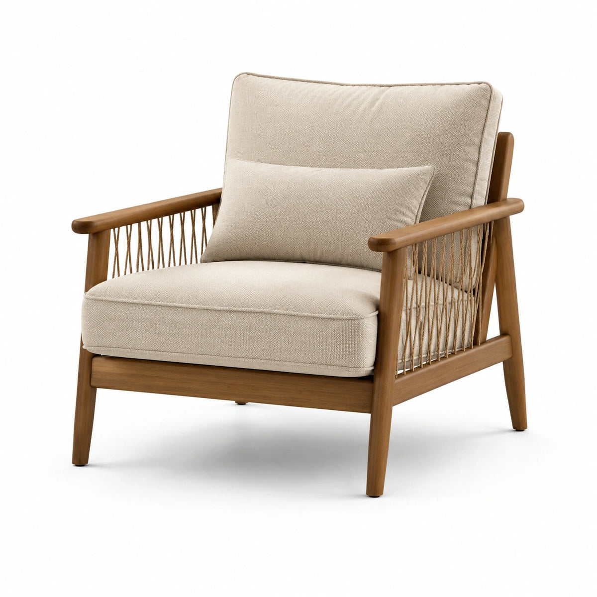 Poltrona in Legno di Faggio e Tessuto in Poliestere Beige