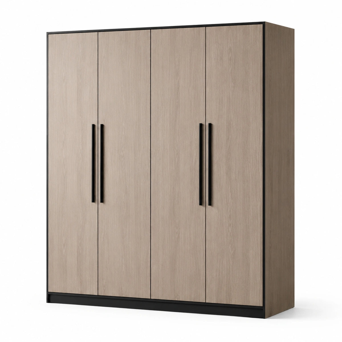 Armadio a quattro ante in legno MDF con maniglie nere