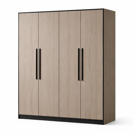 Armadio a quattro ante in legno MDF con maniglie nere