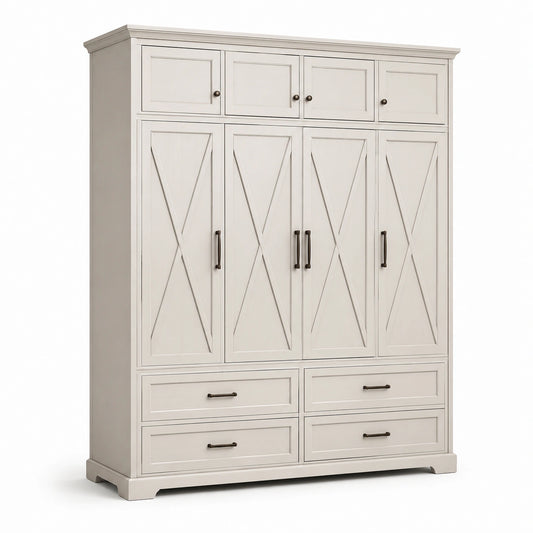 Armadio guardaroba in legno con cassetti color tortora 240x210x60 cm
