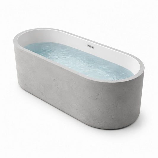 Vasca da bagno freestanding effetto cemento acrilico 170 cm