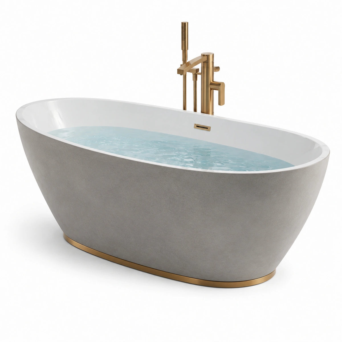 Vasca da bagno freestanding in acrilico con base in metallo, 170x75 cm, grigio pietra