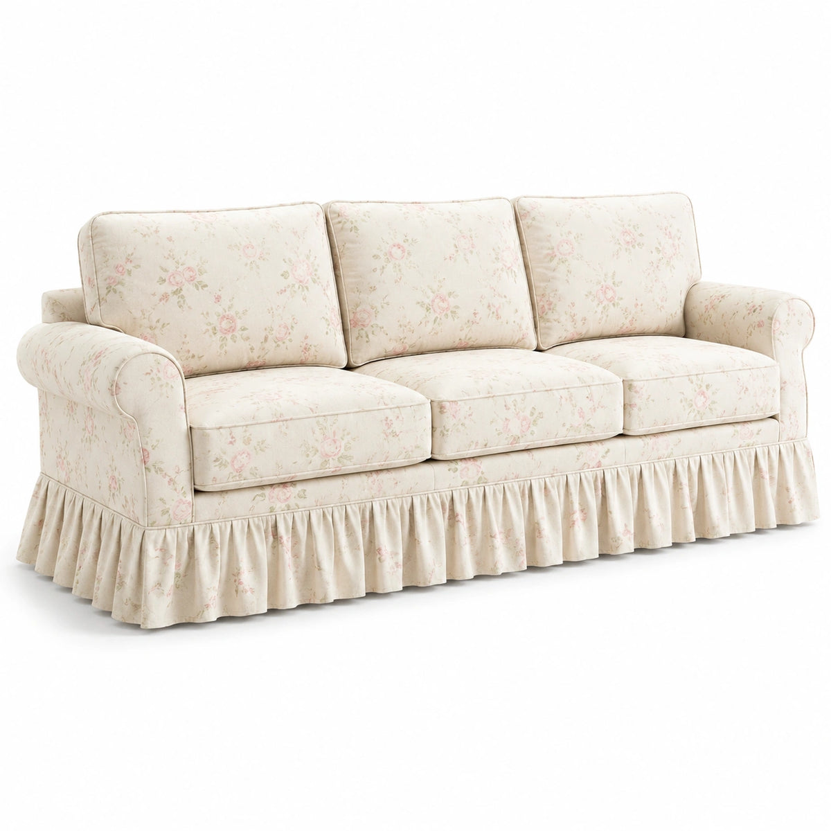 Divano a tre posti in cotone floreale beige