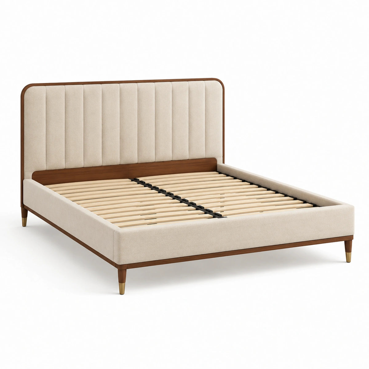 Letto matrimoniale in legno e tessuto poliestere beige 200x160 cm
