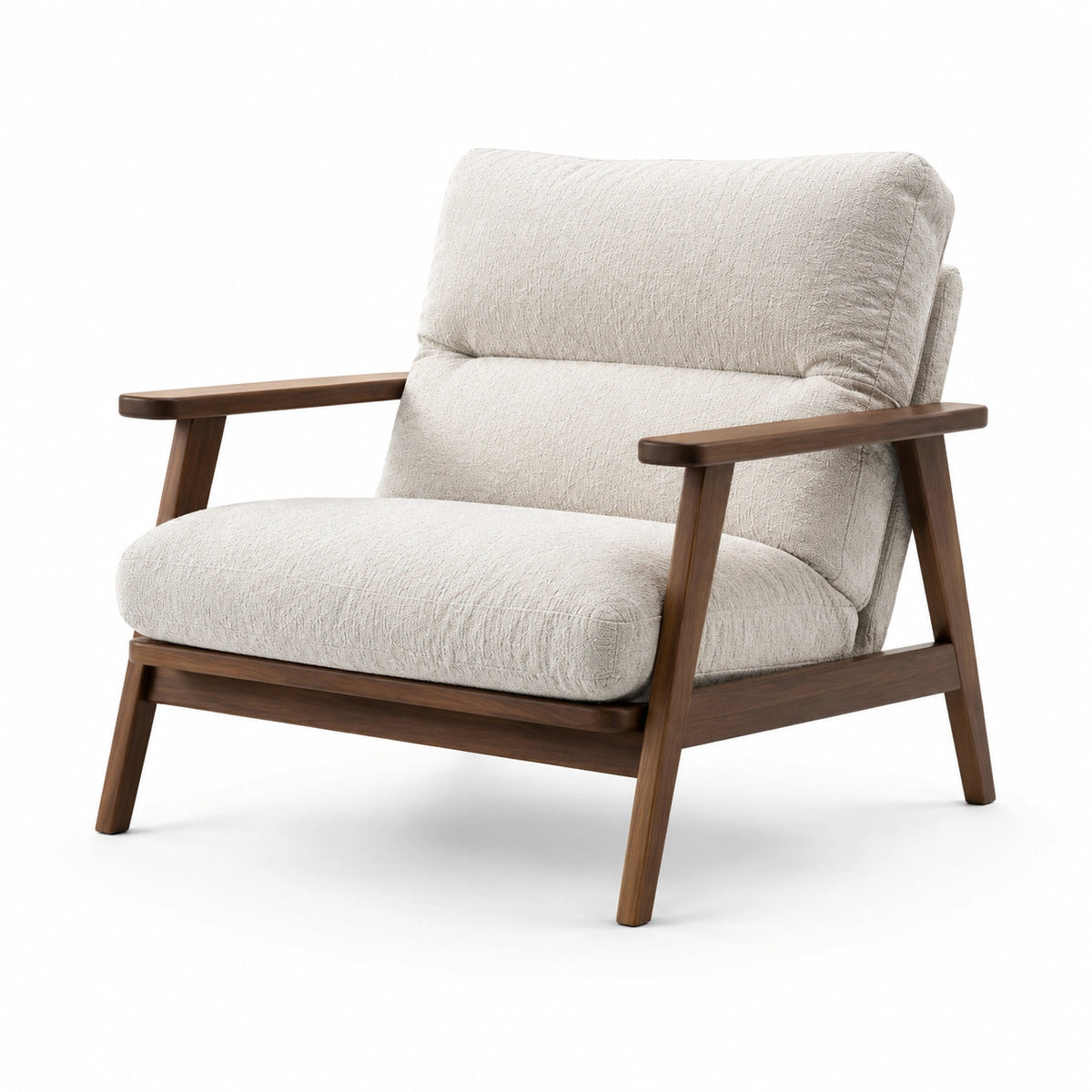Poltrona in legno con cuscini in tessuto beige 75x85x90 cm