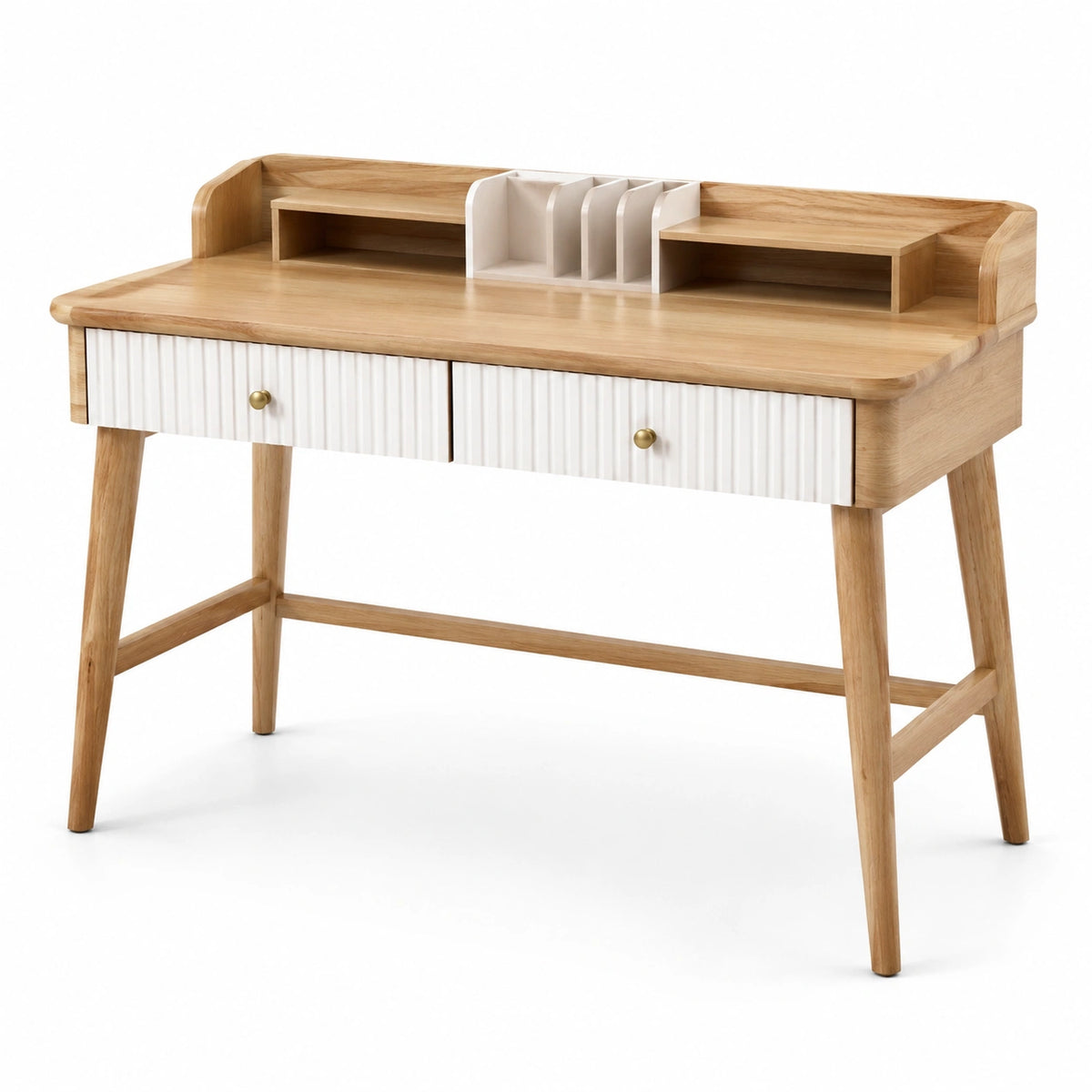 Scrivania in legno quercia con dettagli bianchi