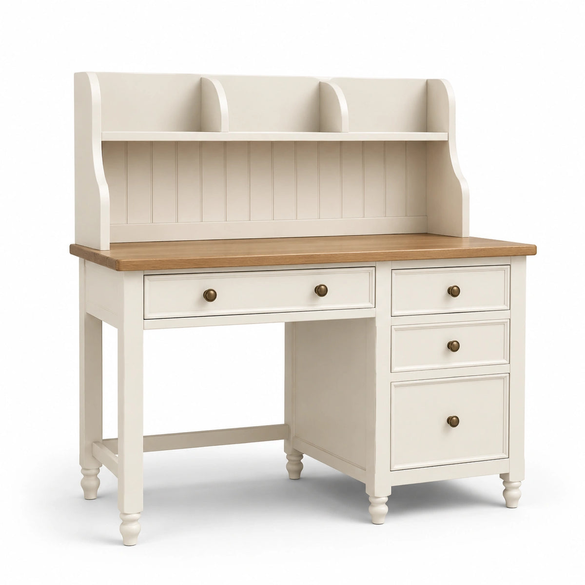 Scrivania in Legno MDF e Quercia con Ripiani e Cassetti