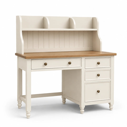 Scrivania in Legno MDF e Quercia con Ripiani e Cassetti